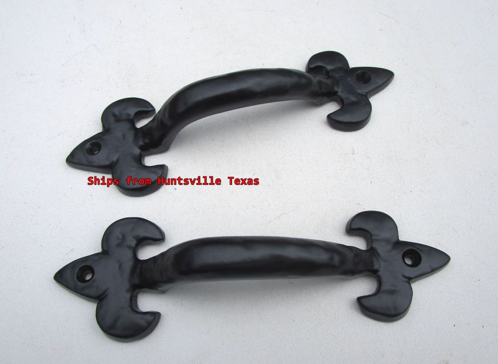 1-Pair Decor Handles Powder Coated Fleur De Lys Style Black Door Handle Drawers